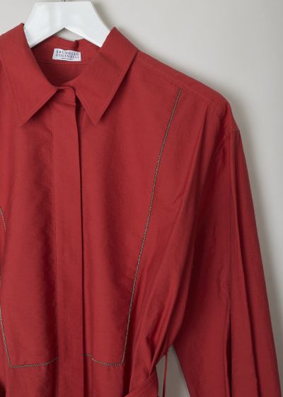 Brunello Cucinelli Red shirt dress with monili trim