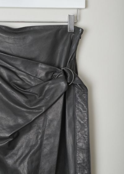 Brunello Cucinelli Black leather midi skirt with tie detail