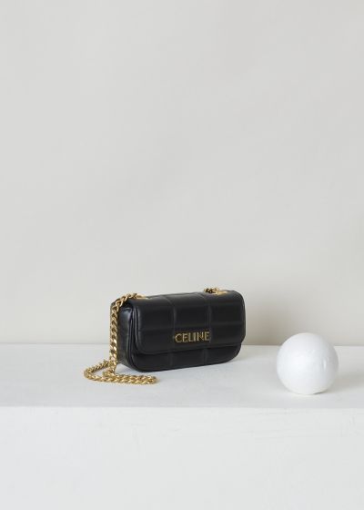 Celine Black matelassé mini chain bag with gold detail