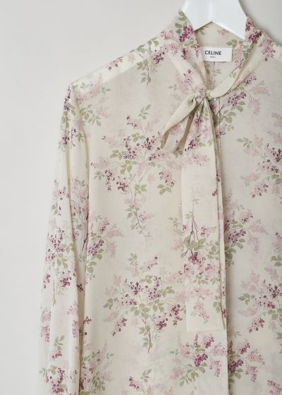 Celine Pink floral blouse with pussy bow detail
