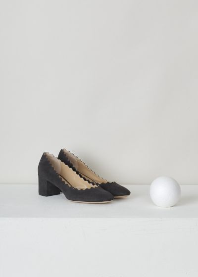Chloé Charcoal black pumps with scalloped topline