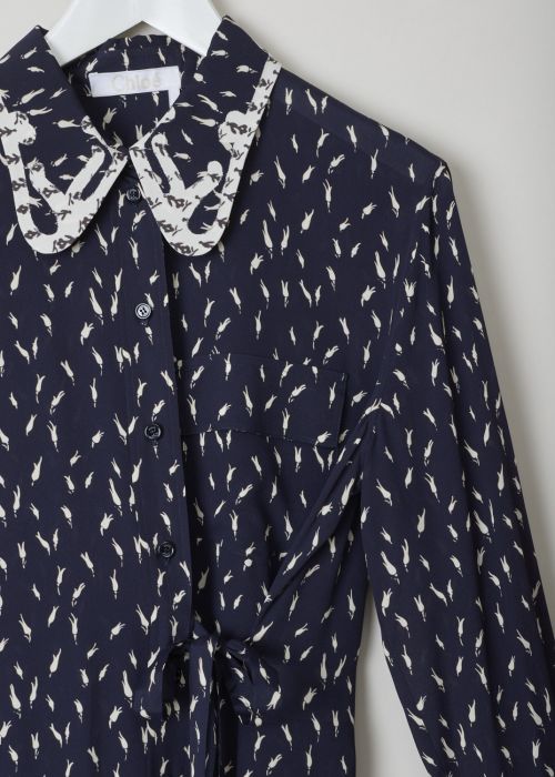 Chloé Navy shirt dress with a cream tulip motif 