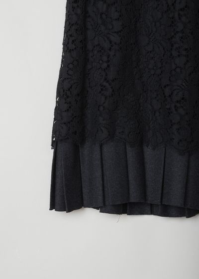Dolce & Gabbana Black lace dress with wool pleated detail