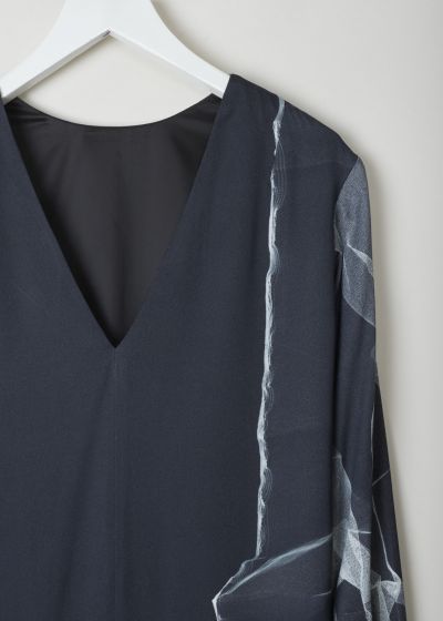 Dries van Noten Black long sleeved dress with abstract ribbon print