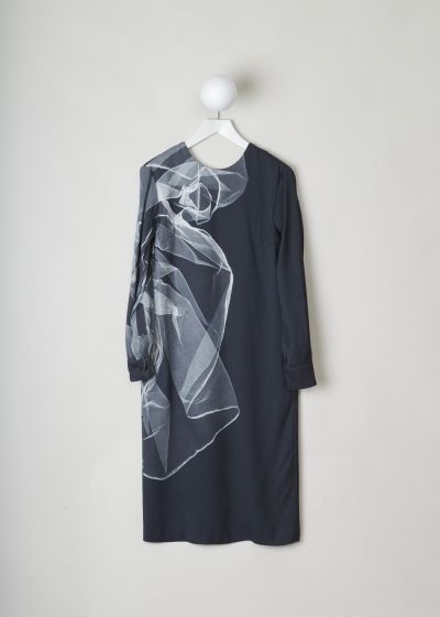 Dries van Noten Black long sleeved dress with abstract ribbon print photo 2
