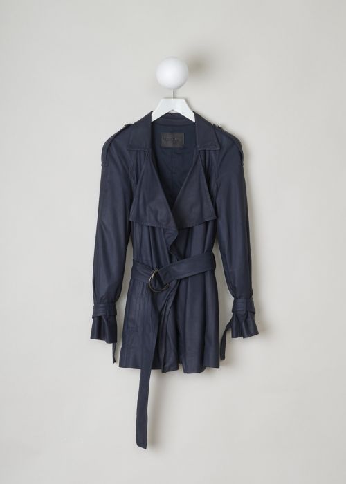 Drome Leather mid-length navy trench coat photo 2