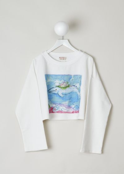 Marni Cropped white sweater with graphic print photo 2