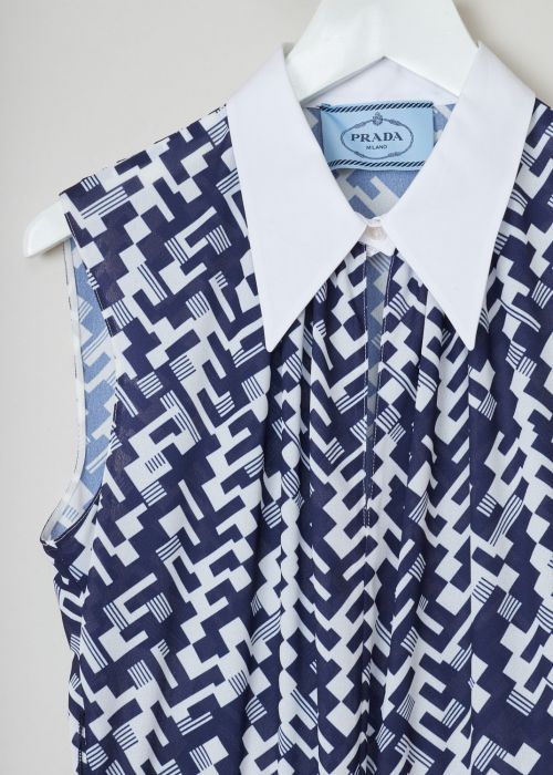 Prada Geometric print blouse dress in blue and white