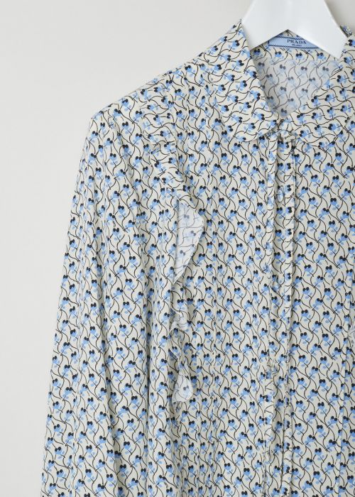 Prada Beige blouse with blue and black floral pattern 