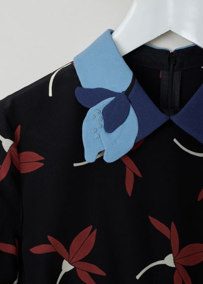 Valentino Black printed dress with blue floral collar