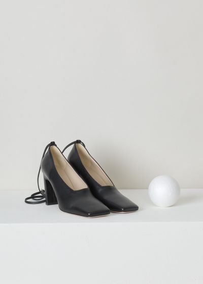 Wandler Square toe pump in black with lace detailing 