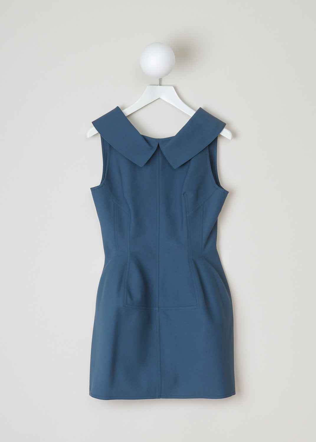 ALAÏA, Blue sheath dress, 12IETNDR246_robe_nid_dabeille_double_0503_manganese, Blue, Front, Pique woven cotton dress, featuring inverted pleats on the front and back. The dress has a concealed zipper with a metal clip on the back. The length of this model sits just above the knee. 
