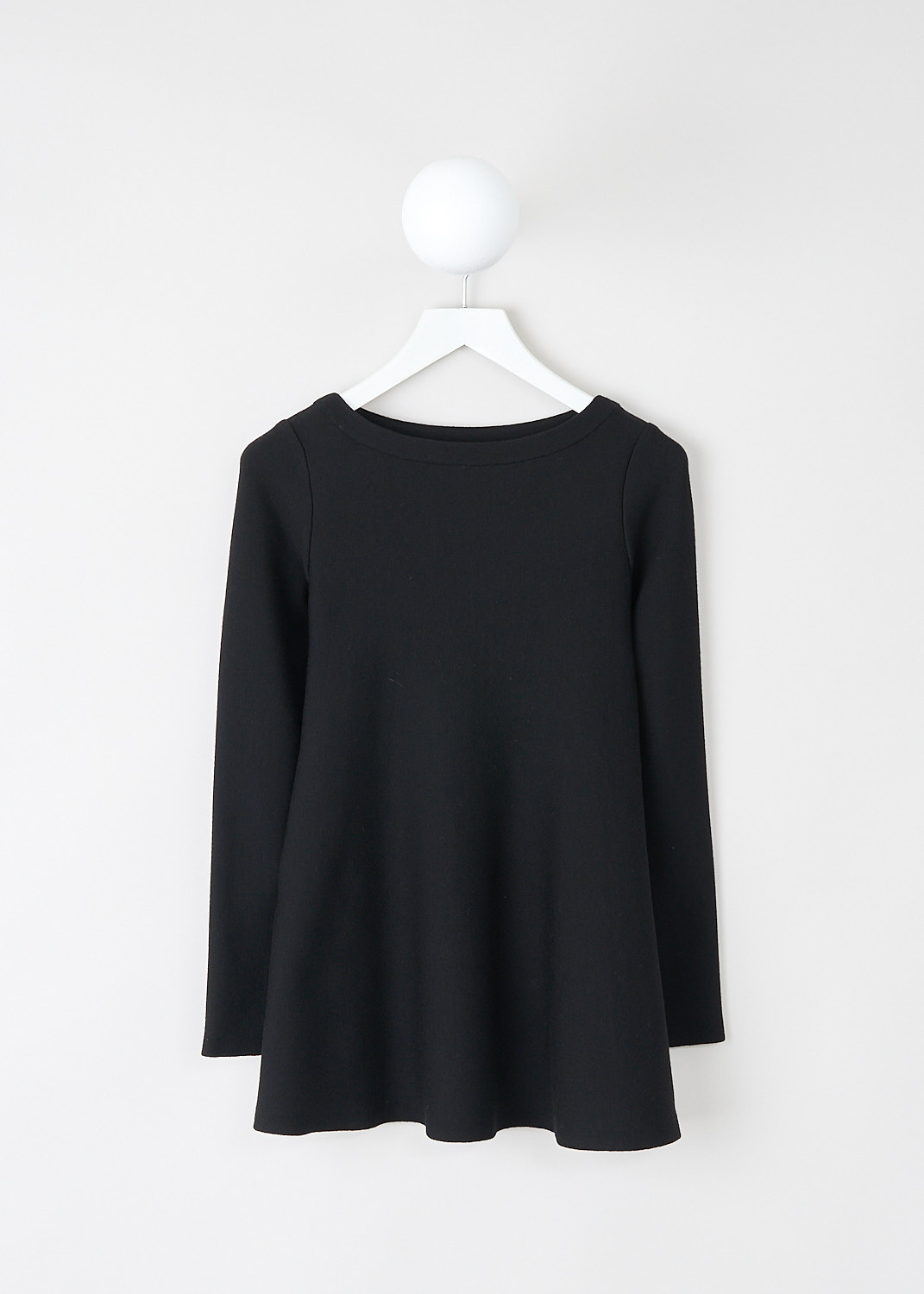 Alaïa, Black A-line top, 8W9UD11LM405_C999_NOIR, Black, Front, This black A-line top has a boat neckline and long sleeves.
