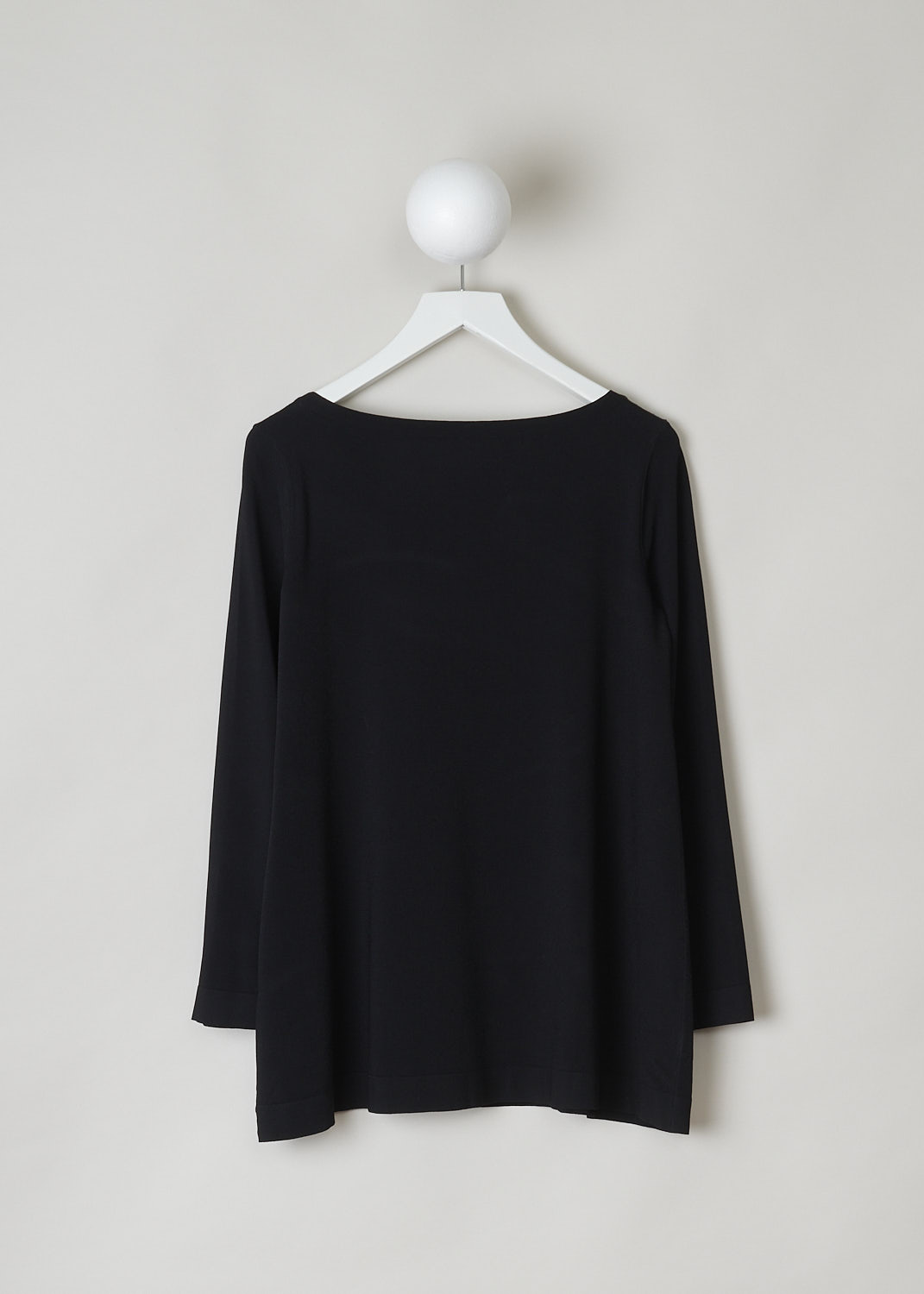 ALAÏA, BLACK A-LINE TOP, 9S9UD74RM035_C999, Black, Back, This black top has long skin tight sleeves, a round neckline and an A-line silhouette.
