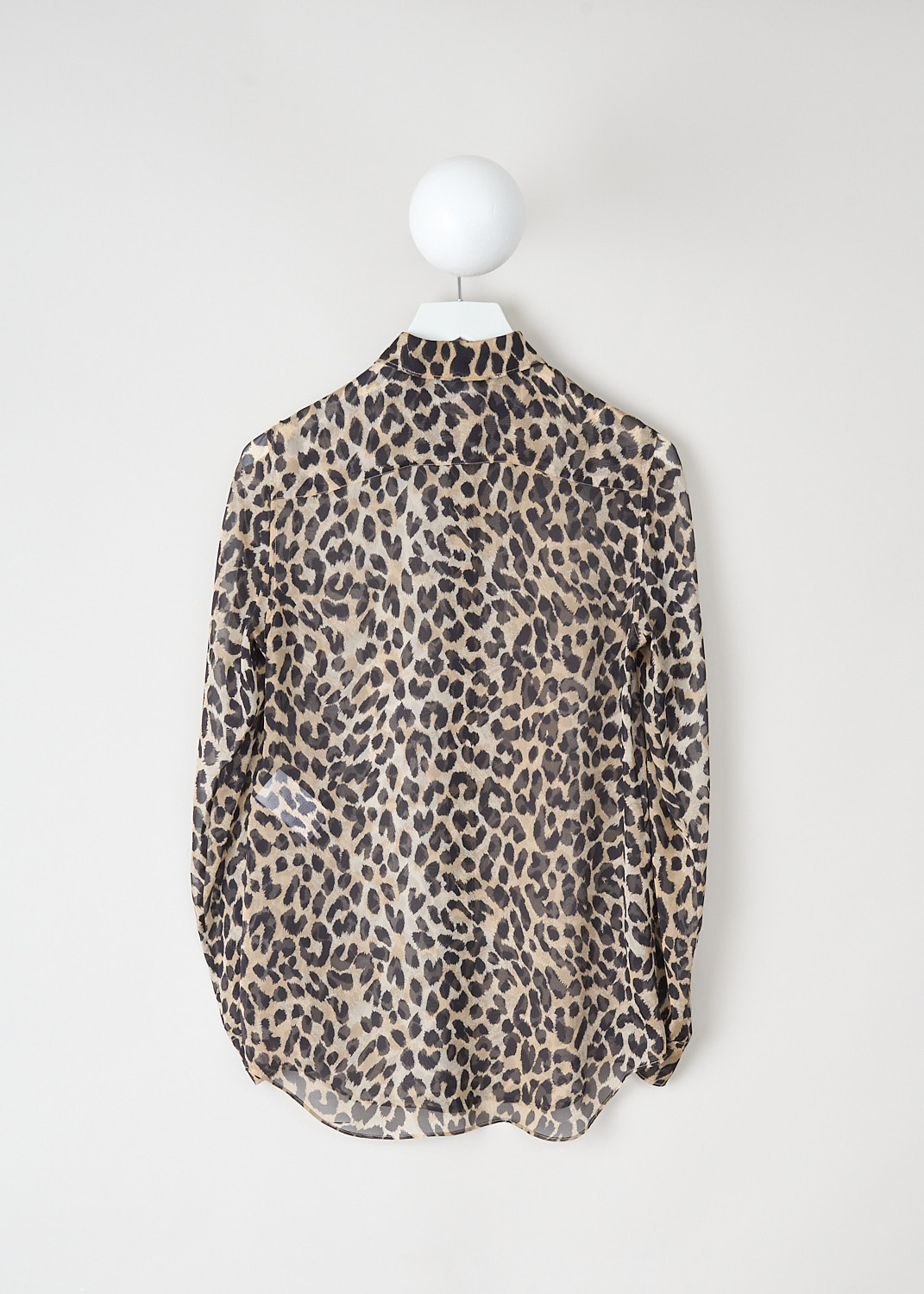 Aspesi, Leopard-print blouse, 5440_6892_12111, Print, Brown, Black, Back, This leopard-print blouse has a classic collar, a front button closure and long sleeves with buttoned cuffs. The blouse is made in a slightly see-through fabric.
