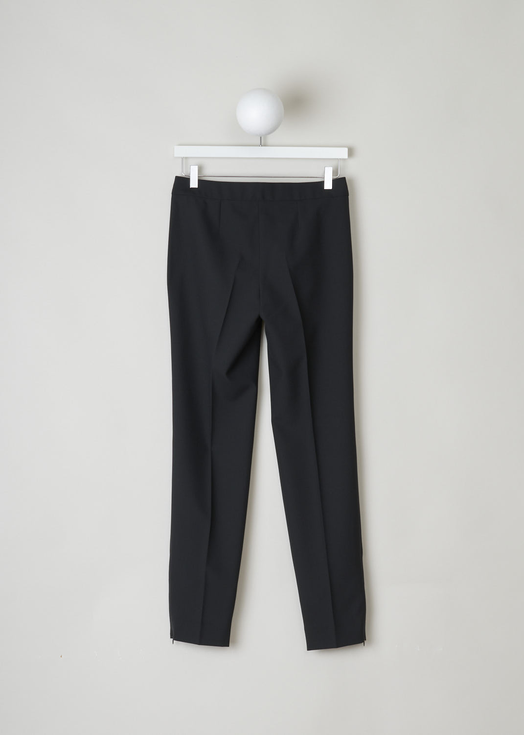 BALENCIAGA, CLASSIC BLACK PANTS WITH ZIPPER DETAIL, 329181_TCJ69_1000, Black, Back, These classic black pants have front and back creases In the front, welt pockets can be found. On the ends of the legs, concealed zippers can be found that open to about ankle height.