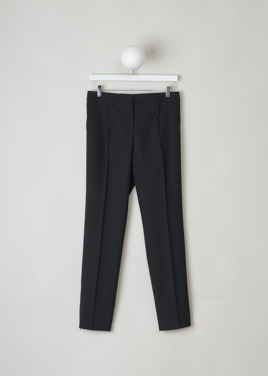 BALENCIAGA, CLASSIC BLACK PANTS WITH ZIPPER DETAIL, 329181_TCJ69_1000, Black, Front, These classic black pants have front and back creases In the front, welt pockets can be found. On the ends of the legs, concealed zippers can be found that open to about ankle height.