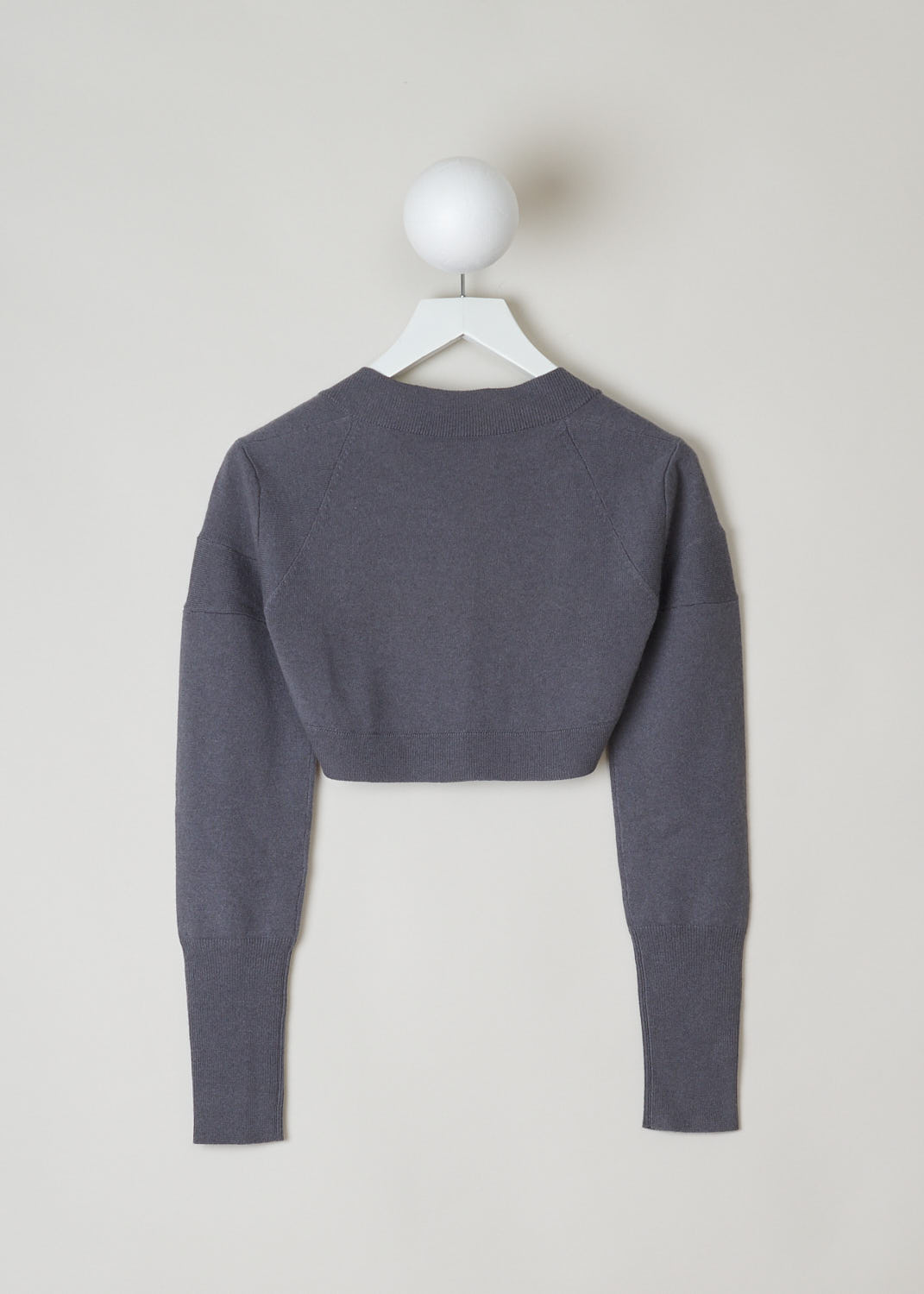 BRUNELLO CUCINELLI, GREY CASHMERE BOLERO, 12100626_c2106, Grey, Back, This grey cashmere bolero has long sleeves with a ribbed hemline. 
