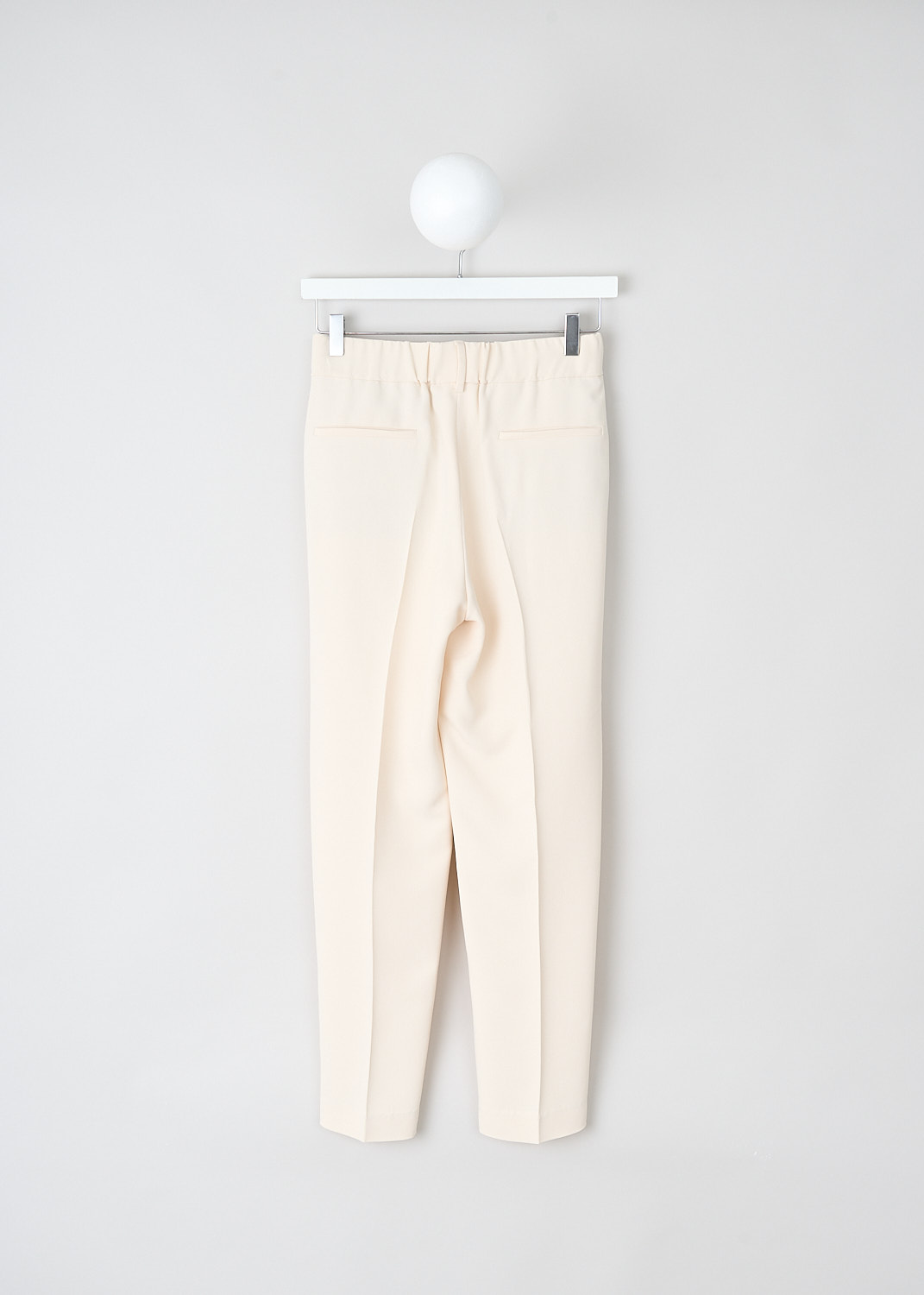 Brunello Cucinelli, Nude straight-leg pants, MA029P1673_C5768, Beige, Back, These nude straight ankle-length pants have an elasticated waistband. These pants have slanted pockets in the front and welt pockets in the back. 