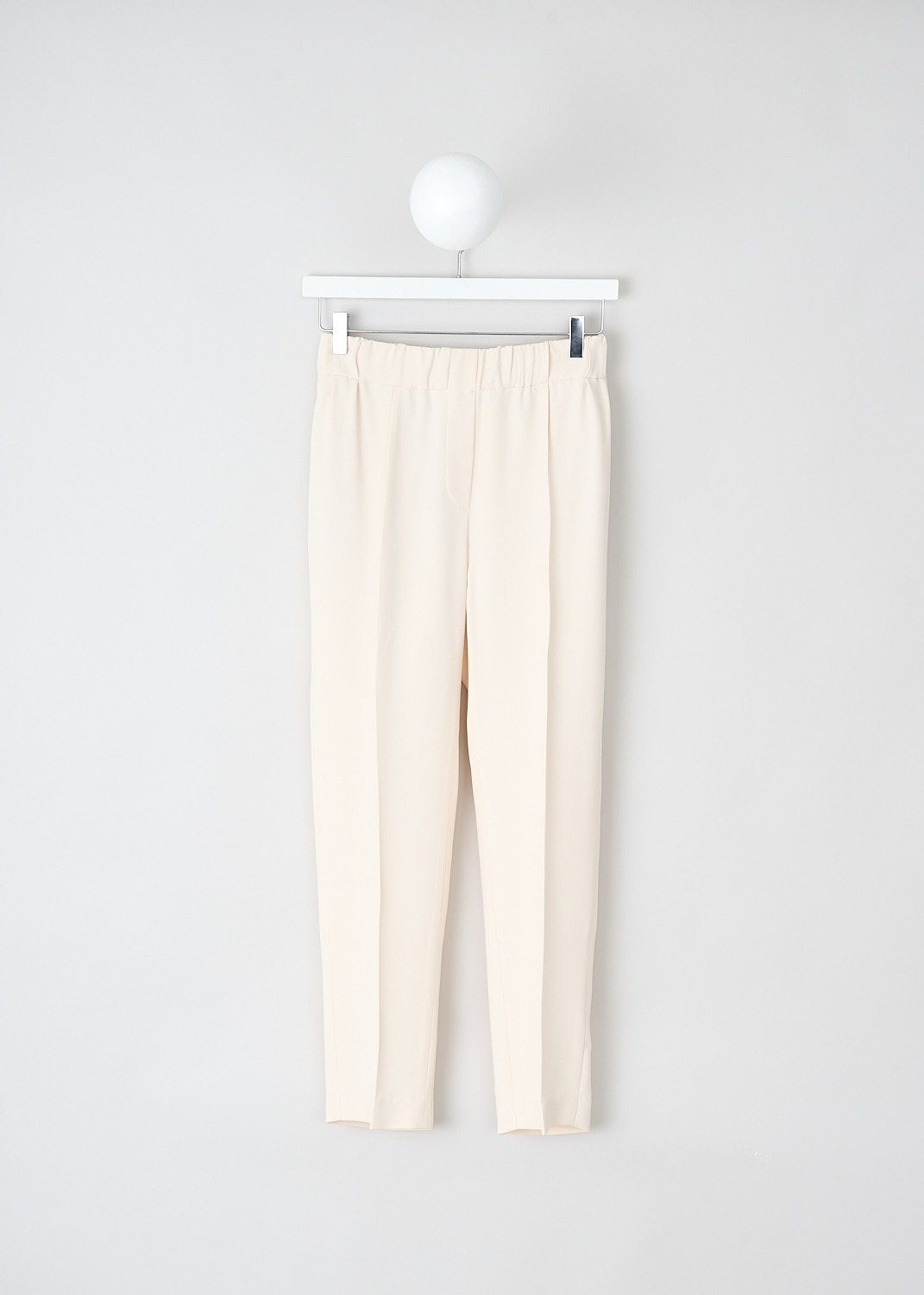 Brunello Cucinelli, Nude straight-leg pants, MA029P1673_C5768, Beige, Front, These nude straight ankle-length pants have an elasticated waistband. These pants have slanted pockets in the front and welt pockets in the back. 