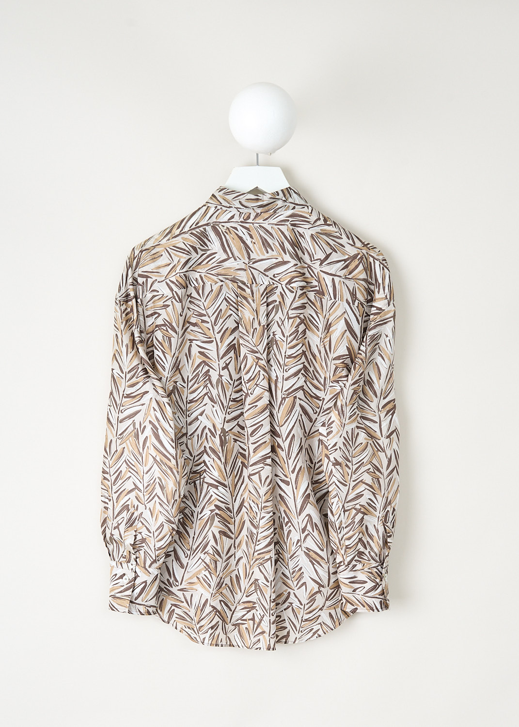 Back view of Brunello Cucinelli silk blouse with long sleeves and buttoned cuffs, available at Kiki's Stocksale designer outlet in Maastricht.