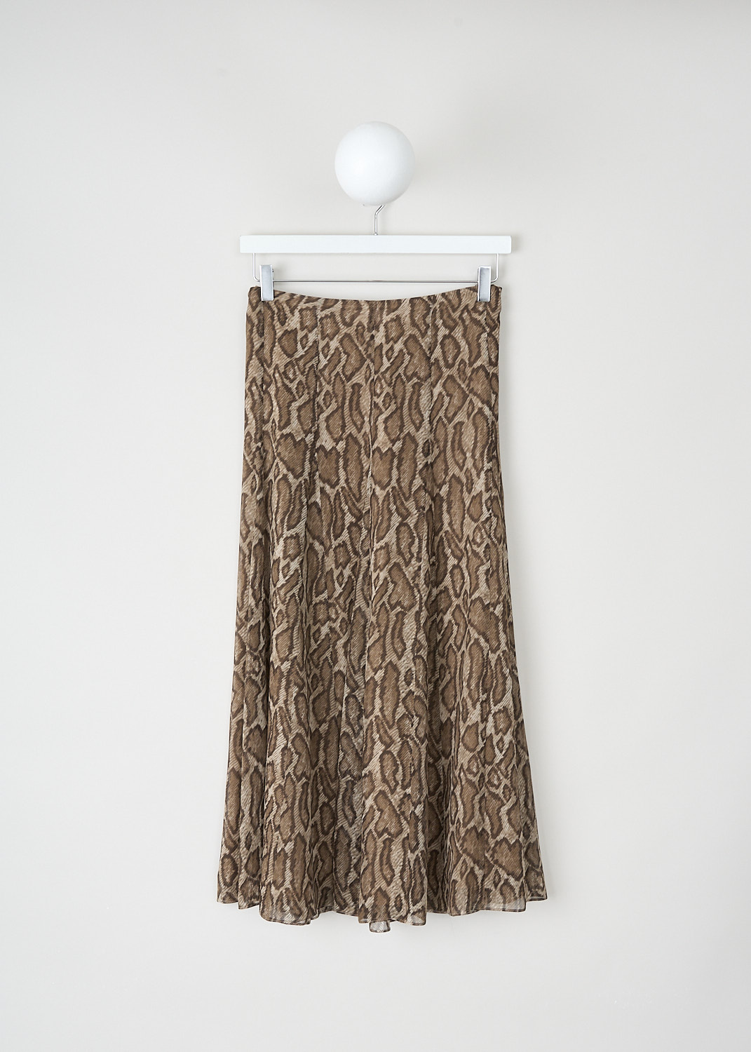 Celine, Snake-print maxi skirt, 2J657_636V_15BK, Print, Brown, Front, This flowy snake-print maxi skirt has a concealed side zip closure. 
