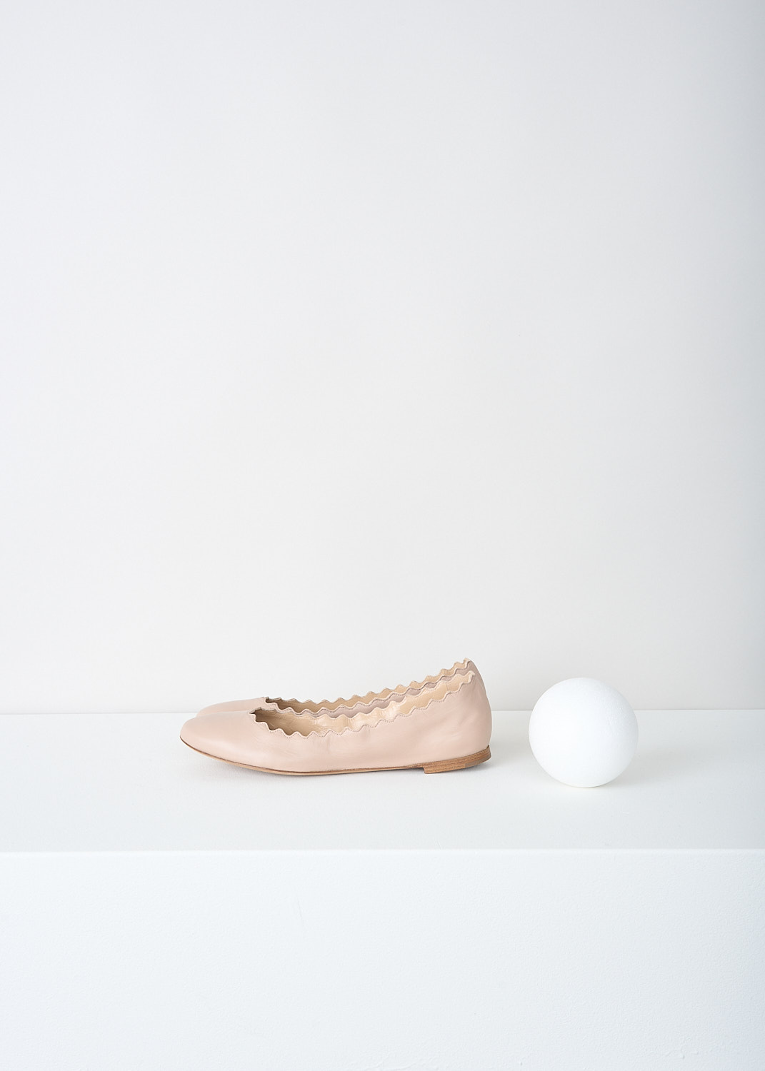 Lauren leather flats in Pink Tea side view with scalloped topline available at Kiki’s Stocksale designer outlet