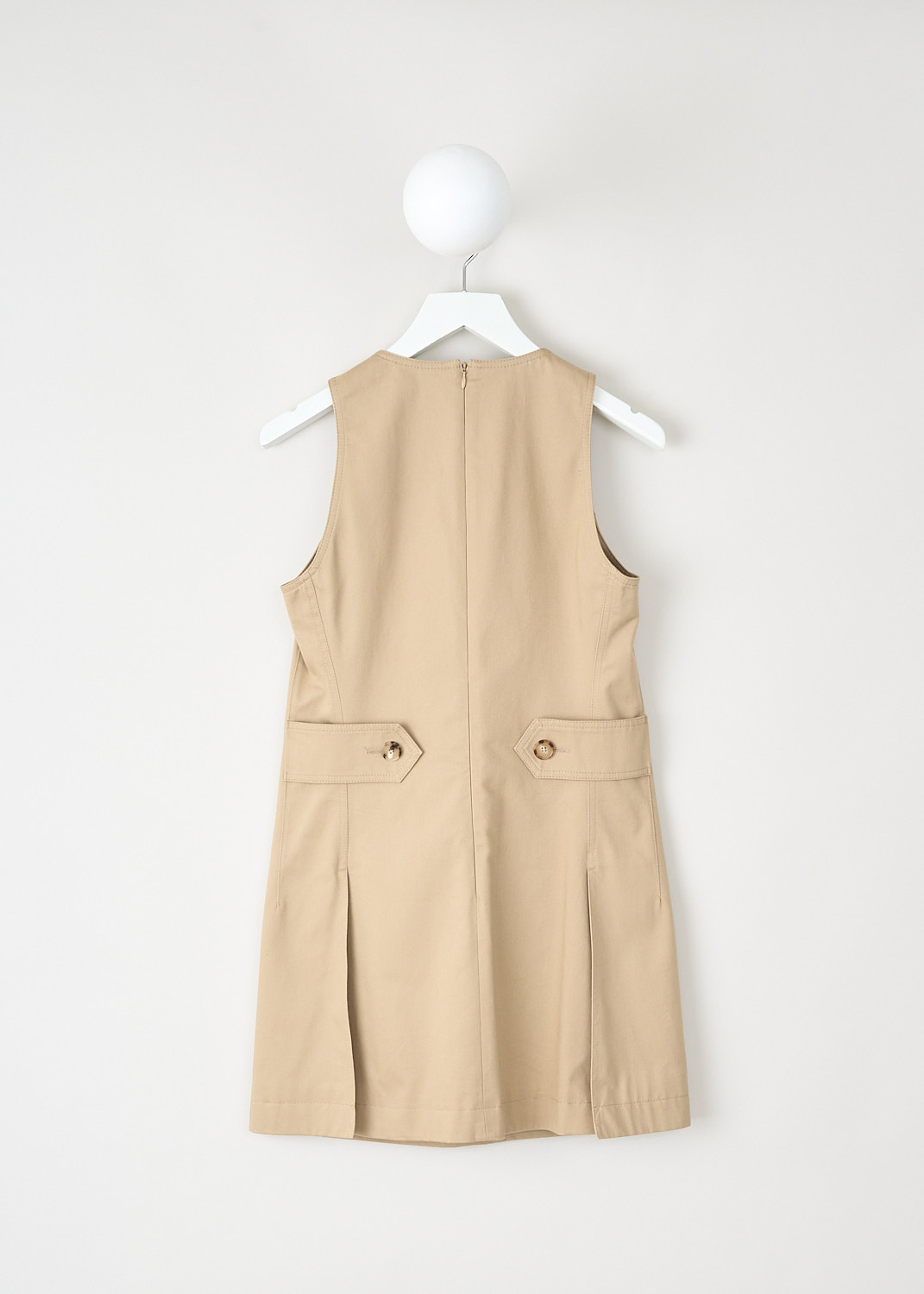 Chloé, Sleeveless mini dress in Argil brown, CHC25SRO36339_20G_ARGIL_BROWN, Brown, Back, This sleeveless mini dress in Argil brown has a round neckline and a front lace-up detail. On the front, the dress has two flap patch pockets. In the back, a concealed centre zip functions as thee closure. 