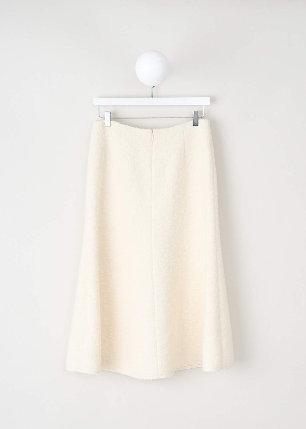 Chloé, Eden white A-line midi skirt, CHC23WJU02073112_EDEN_WHITE, White, Back, This Eden white bouclé midi skirt has a concealed zip closure. The skirt has a flared A-line silhouette. 