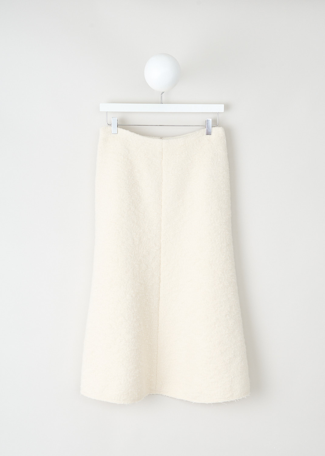 Chloé, Eden white A-line midi skirt, CHC23WJU02073112_EDEN_WHITE, White, Front, This Eden white bouclé midi skirt has a concealed zip closure. The skirt has a flared A-line silhouette. 