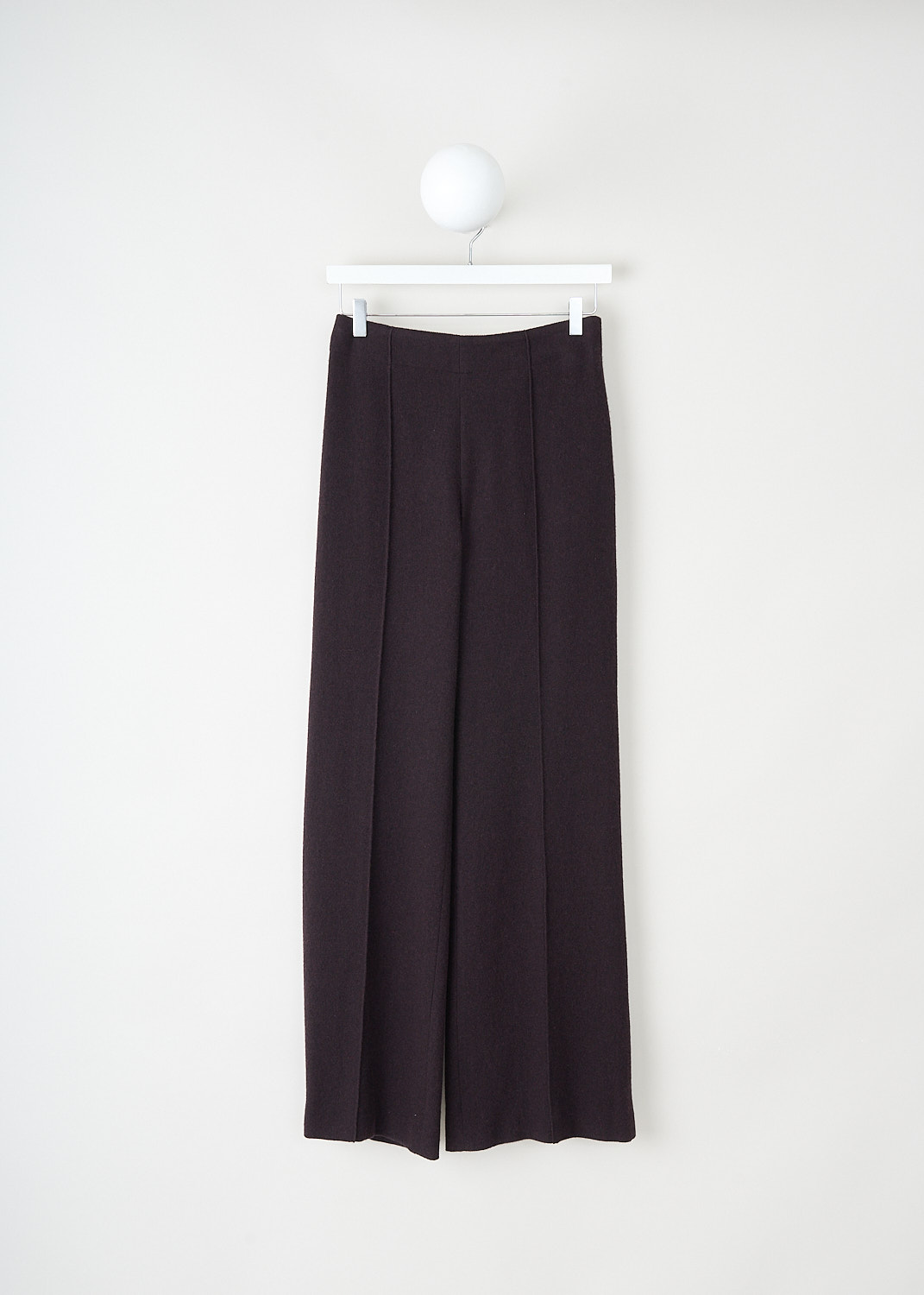 Chloé, Flared pants in Full Brown, CHC23WPA46069227_FULL_BROWN, Brown, Purple, Front, These flared pants in Full Brown have a concealed clasp and zip closure. Centre seams run along the length of the flared pant legs. 