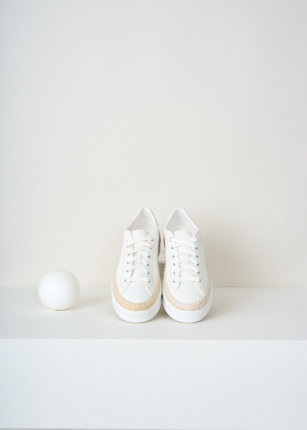 Chloé Telma white leather designer sneakers featuring tonal hand-stitched sole trim and front lace fastening, premium footwear at Kiki's Stocksale designer outlet