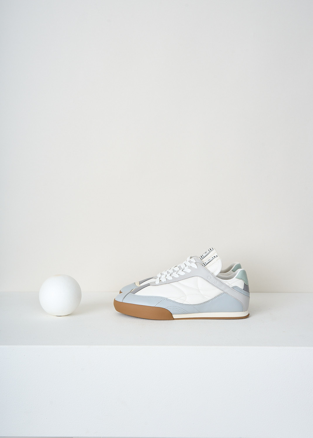 Chloé Kick Pastel Blue leather sneakers with panelled design, almond-shaped toe and branded tongue patch, designer footwear at Kiki's Stocksale Maastricht