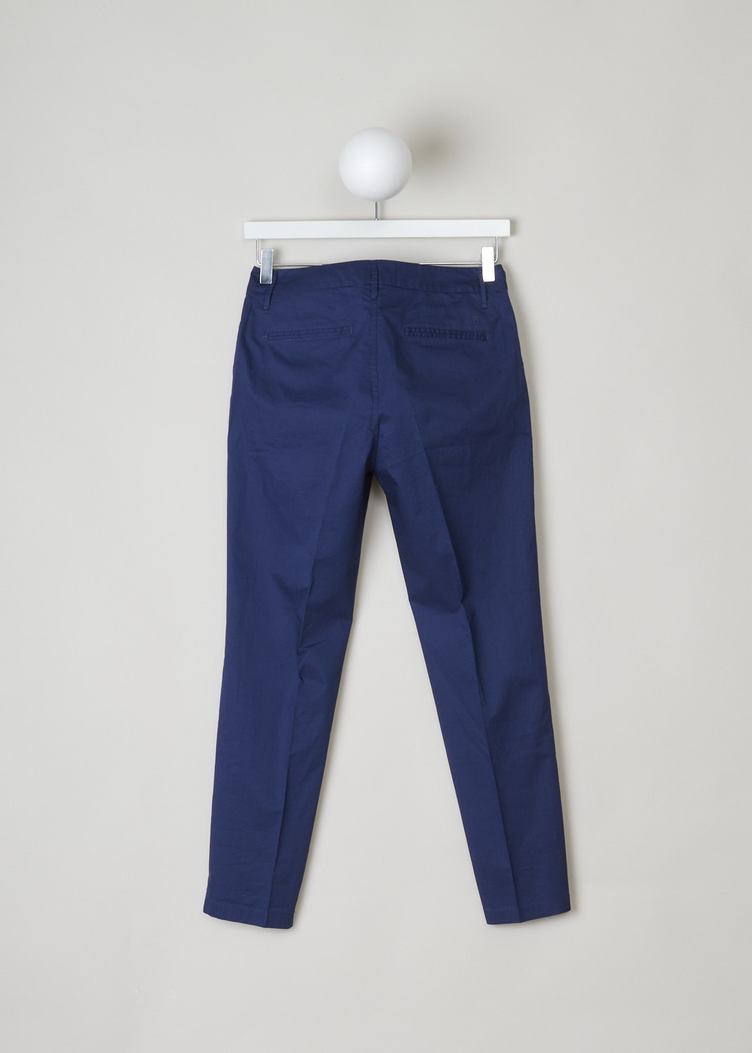 Closed, Indigo blue chino, jack_C91012_25E_22_558, blue, back, Flat front chino made solely out of cotton and coloured to a lovely shade of indigo blue. Four pockets in total with two forward slanted pockets on the front, and two welt pockets on the backside.  