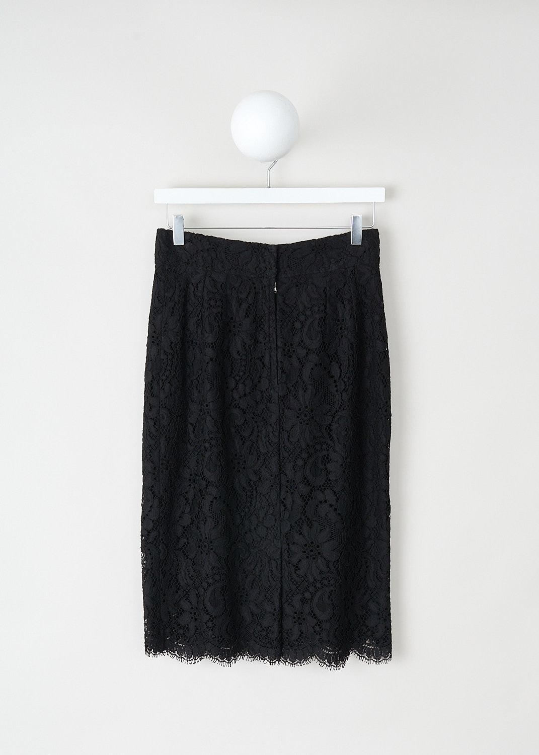 Dolce & Gabbana, Black lace pencil skirt, F4X79T_FLM96_N0000, Black, Back, This black lace pencil skirt has a concealed zip closure in the back.
