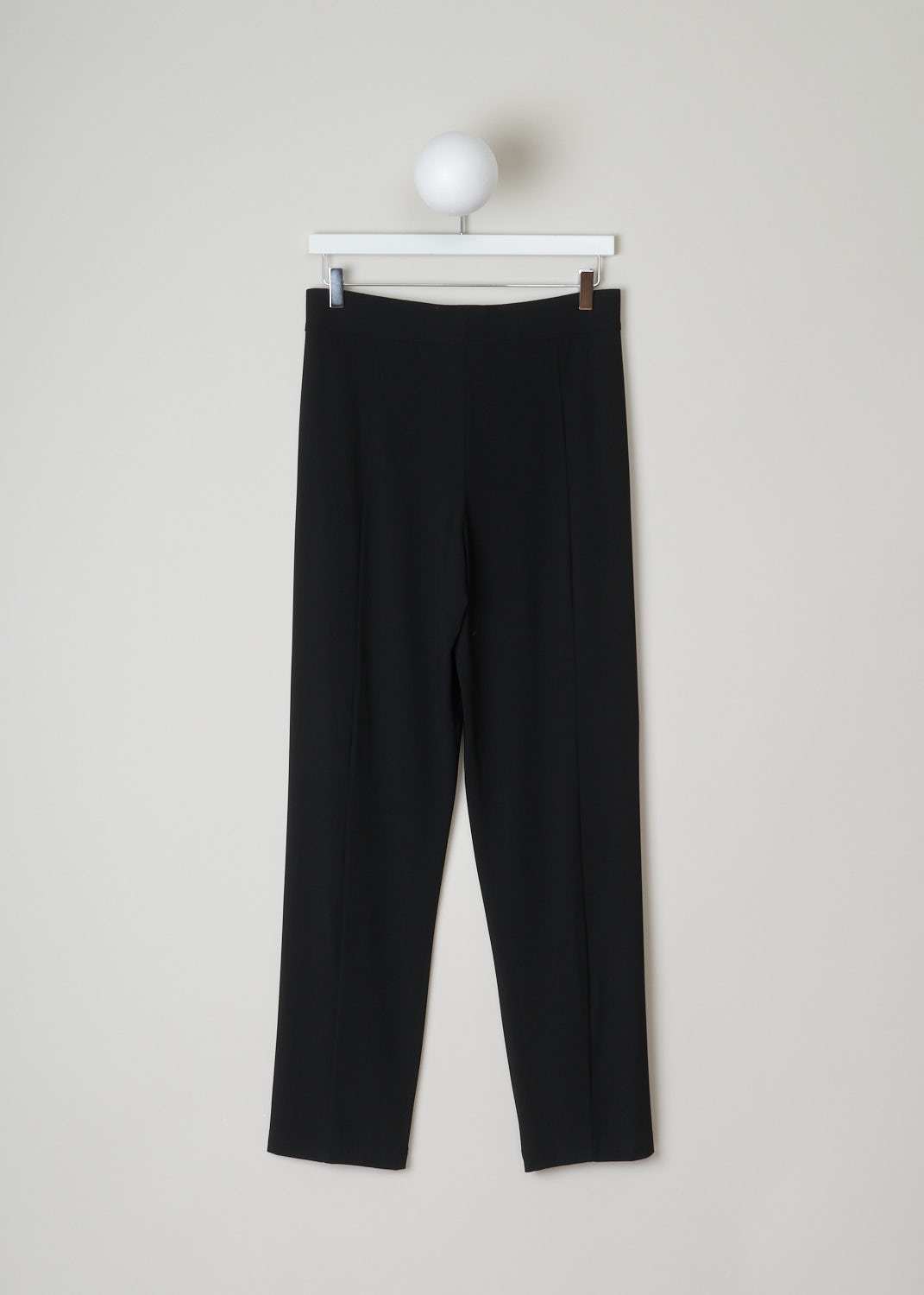 Donna Karan, Loose fit black stretch pants, A99P509J43_001_black, black, back, Comfy black pants, sits high and fitted on the waist, with a loose fit throughout the legs. Made from a thin airy fabric which contains a high stretch factor for that extra bit of comfort. Comes with forward slanted slip in pockets. No fastening option available on this model.  