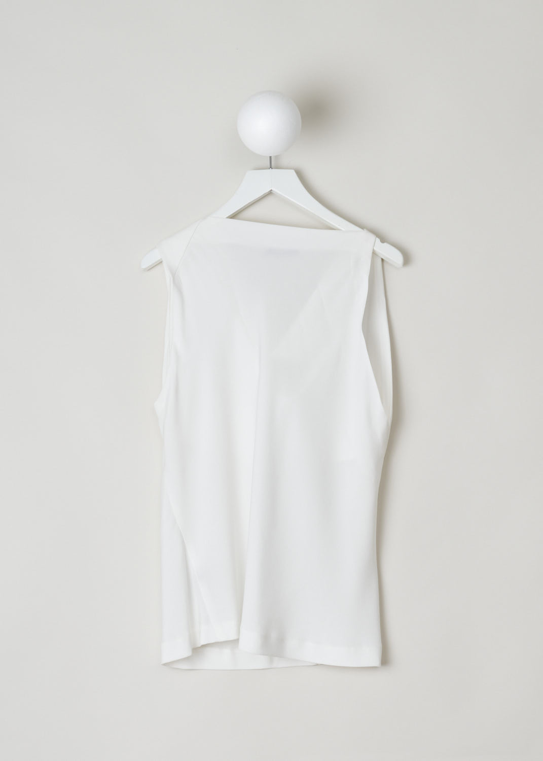 DONNA KARAN, SLEEVELESS COWL NECK TOP, A42T259MB0_132, White, Back, This white sleeveless top has a cowl neckline. This lightweight garment has a slightly askew seam on one side.
