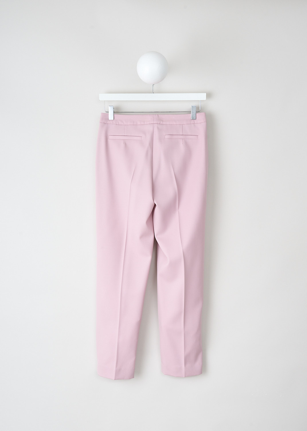 Old Rose Poumas pants by Dries van Noten back view with welt pockets and clean straight hemline