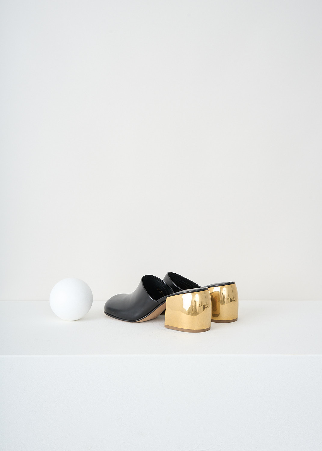 Dries van Noten, Black mules with gold-tone heel, WW232_802_127_900_BLACK, Black, Gold, Back, These black slip-on mules have a squared-off nose and a gold-tone block heel.


