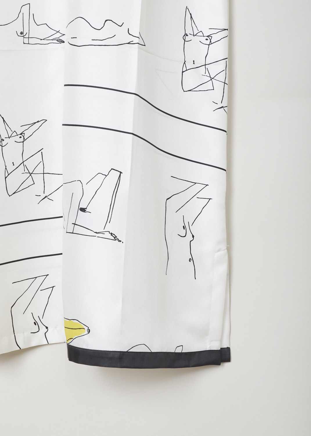 Jil Sander, Off-white maxi shift dress, White, Print, Detail, This off-white maxi shift dress has a white base color with a minimalistic drawing-print. The sleeveless dress has a round neckline. Small splits can be found on the side seam. The dress has a partial black fabric trim along the hem.  
