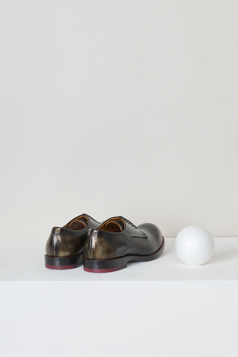 Jil Sander, Black derby shoes with silver and red accents, JS23018_1ASZ17_keope_tric_089, black, red, silver, back, Derby shoes in black with a silver heel and toes, and with red accents on the sole. 