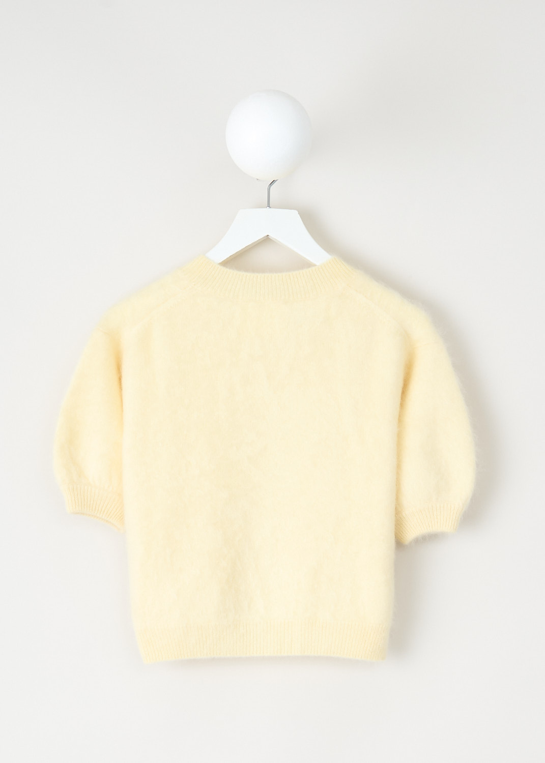 Lisa Yang, Brushed cashmere Juniper sweater in Poppy, 2023253_JUNIPER_SWEATER_POPPY_BRUSHED, Yellow, Back, This brushed cashmere Juniper sweater in the color Poppy has a round neckline and short balloon sleeves. 
