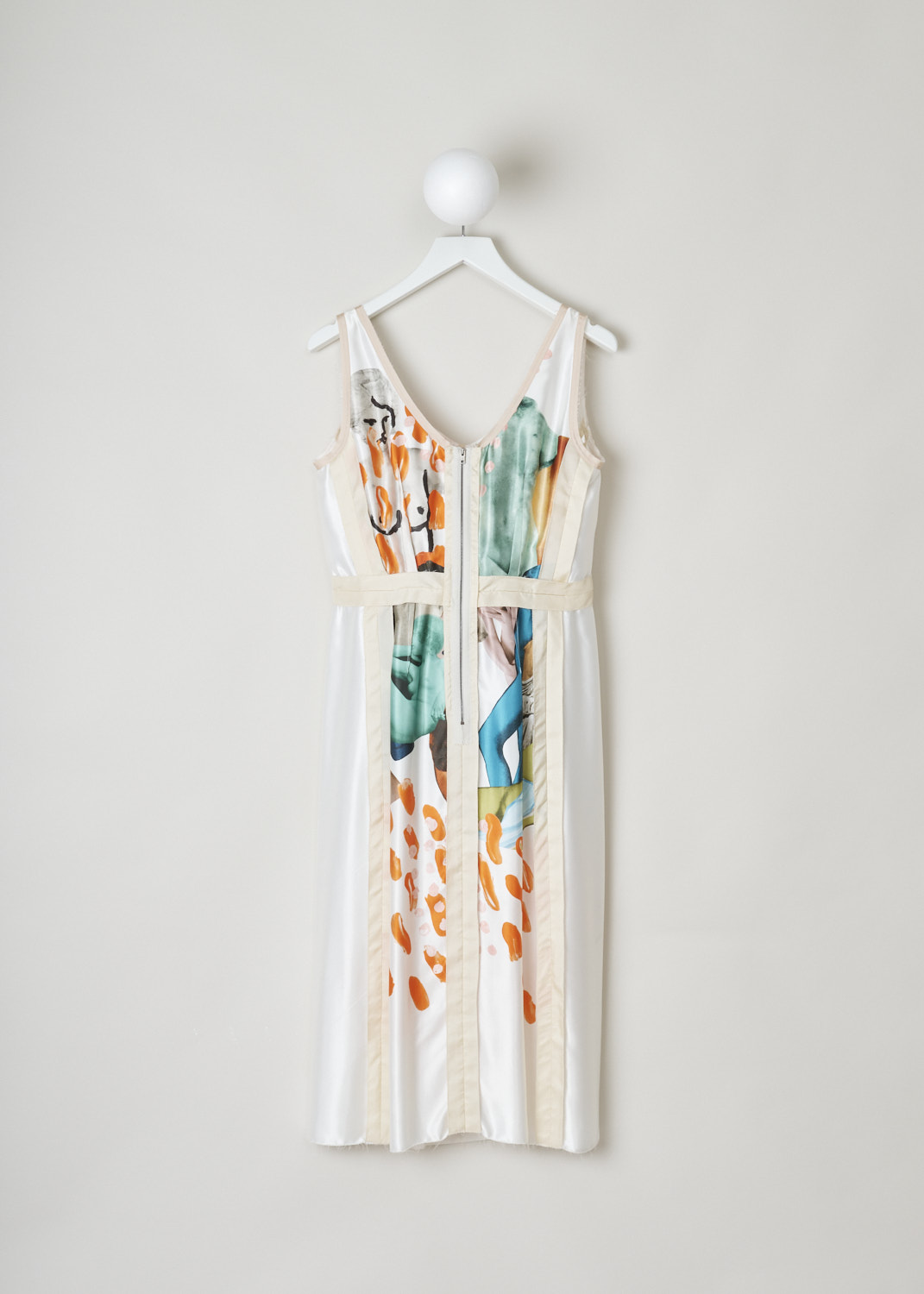 Marni, ABMA0246Q4_TV704_Y5591, White dress with an abstract print, white, print, back, White dress made in the empire model. Featuring a lovely abstract print in a multi-colour palettes. The length of this model is about knee-high and has a zipper for fastening on the back. 