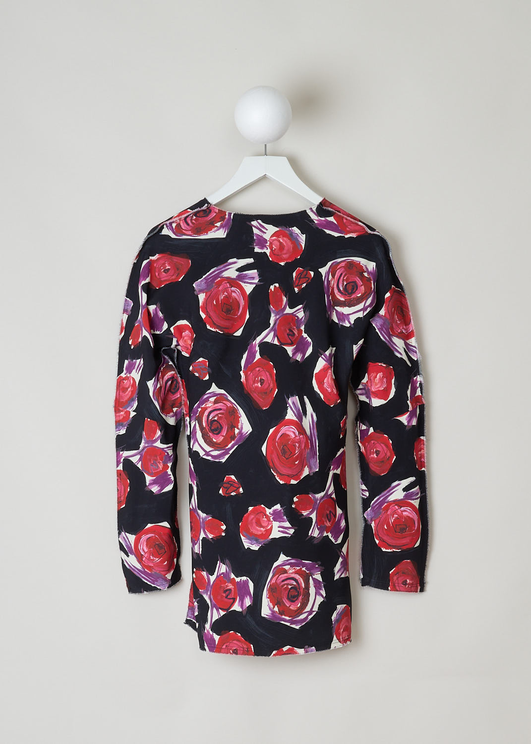 MARNI, ROSE PRINTED LONG SLEEVE TOP, CAMA0486A0_UTV908_SRN99, Print, Back, This long sleeve top has a rose print. The top features a V-neckline, small slits on the sleeves and on either side. The top has a raw hemline throughout.
