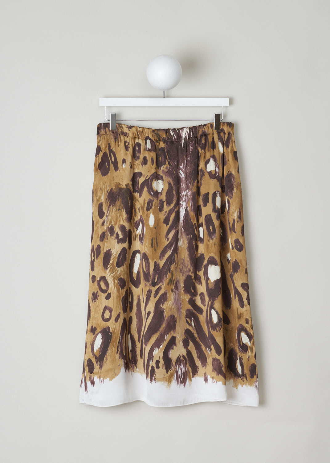 MARNI, SATIN ANIMAL PRINT MIDI SKIRT, Print, Brown, Back,This loose fitting midi skirt is made in a satin animal print. The skirt has an elasticated waistline for a comfortable fit. 
