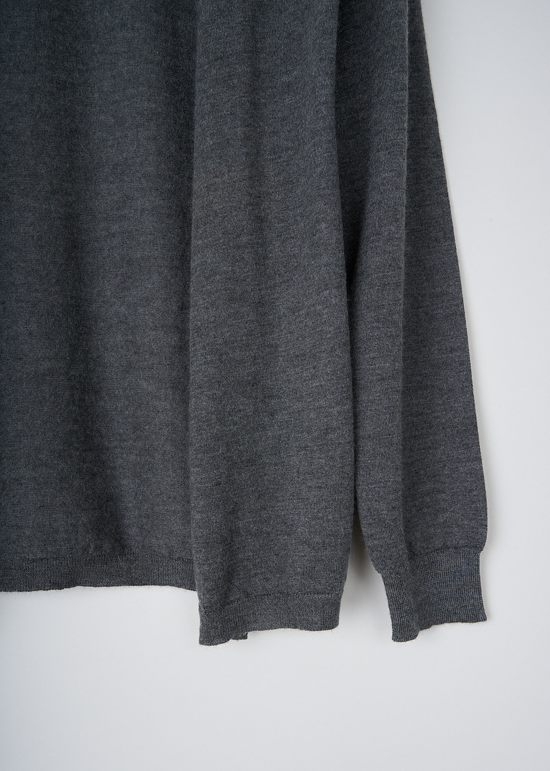 Marni, Tempesta open cardigan, MGMD916A00_FZ002_00A11, Grey, Detail, This dark grey open-knit cardigan has long sleeves with ribbed cuffs and a ribbed hemline. 

