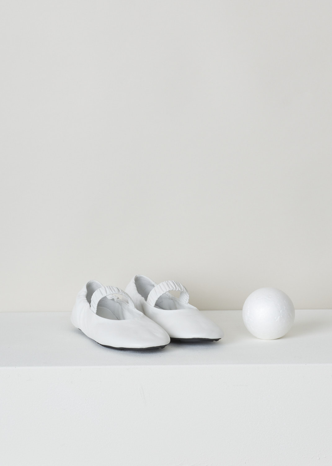 Prada White ballerina flats, nappa_1F509M_F0009_bianco, white, front, Elegant ballerina flats feature a  softly squared-off toe and a mary Jane strap. Furthermore an elasticized heel adds extra comfort.