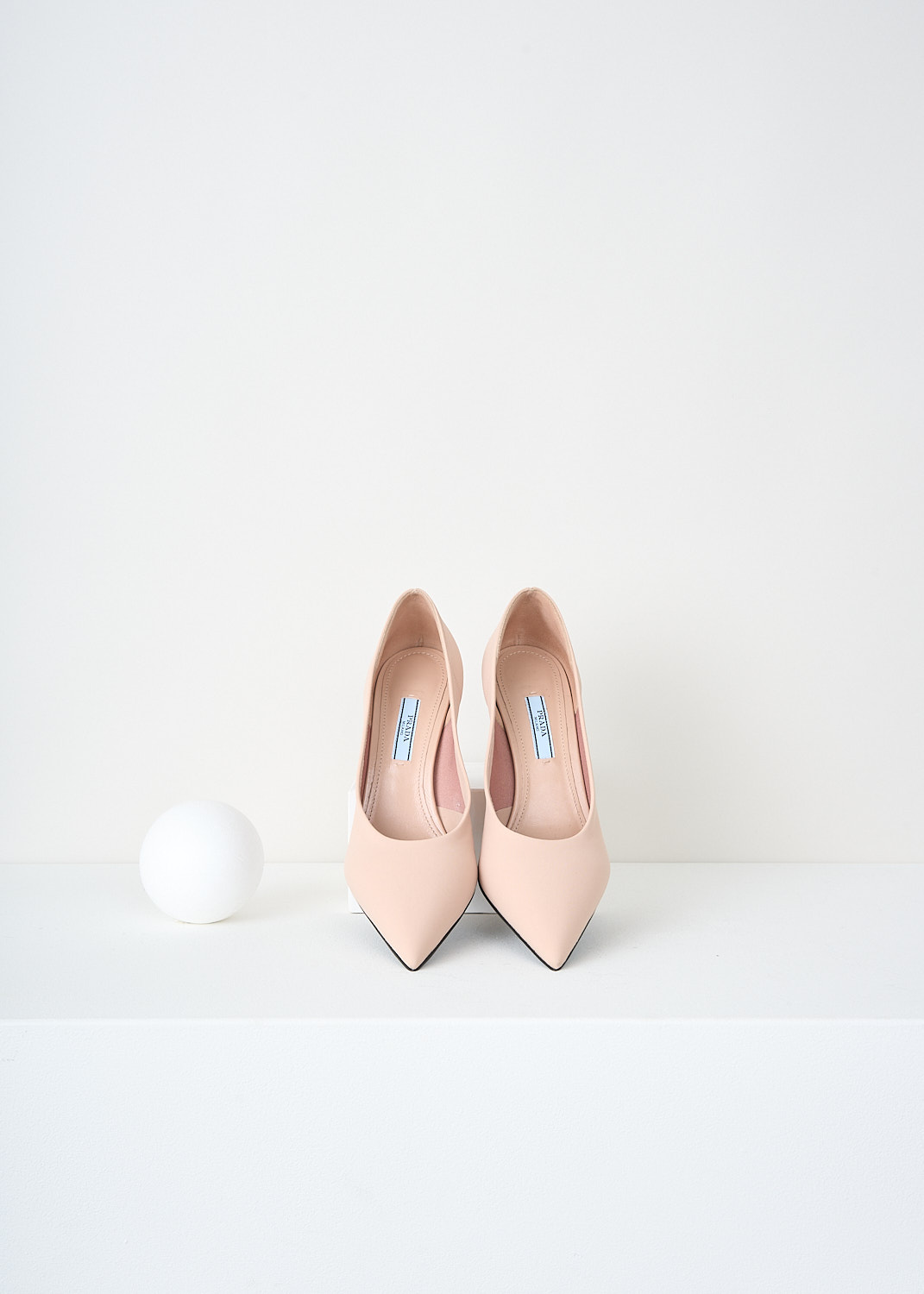 Prada, Nude pumps, 3KQ6_TESSUTO_TECH_1I228L_F0A48_NUDO, Beige, Top, These nude pumps have pointed toe and a black high heel. These pumps have a fabric exterior.
