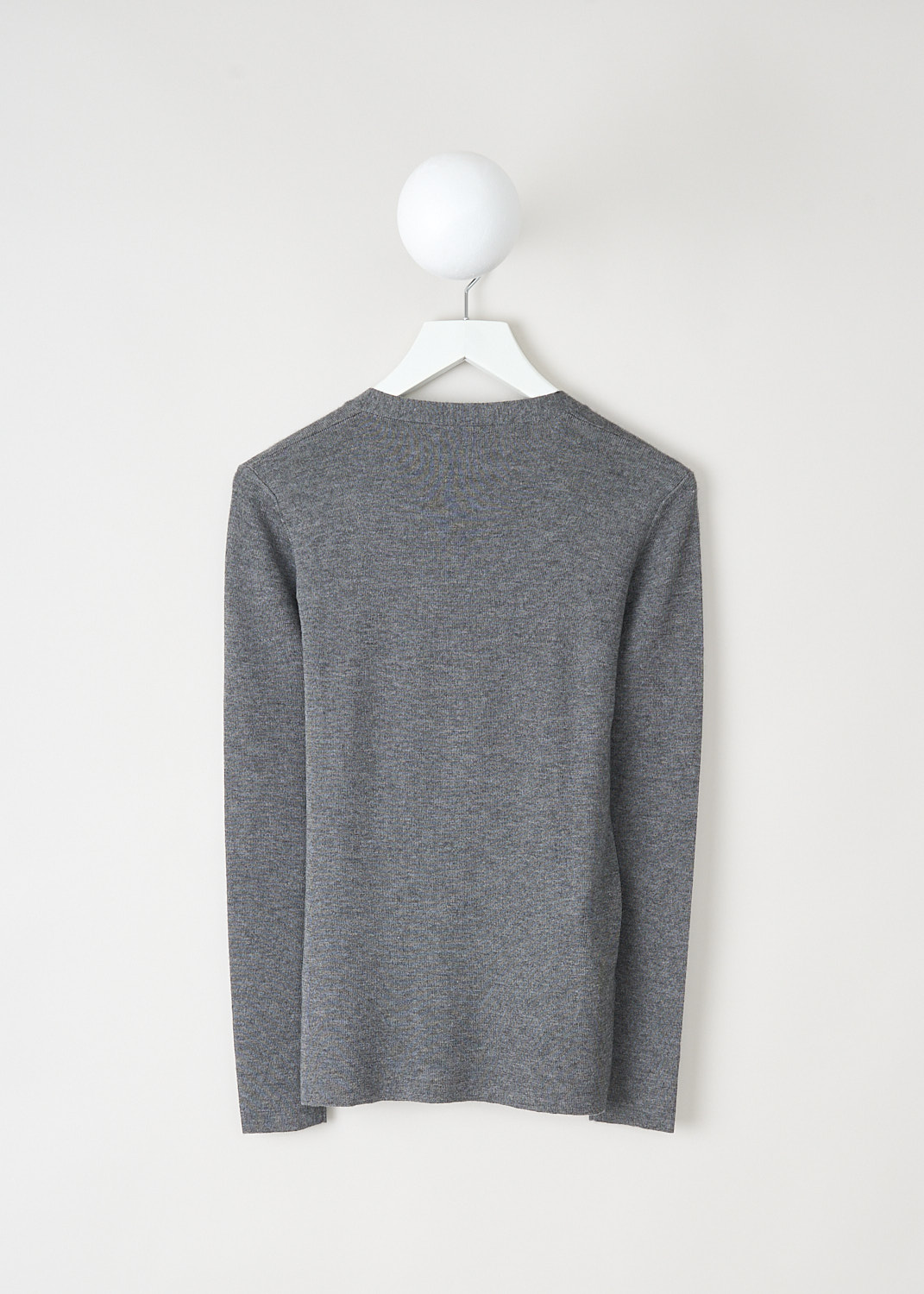 Prada, Grey cashmere cardigan, 25437_40J_F0031_GRIGIO, Grey, Back, This grey cashmere cardigan has a V-neckline and a front button closure. The long sleeves have straight hems. 
