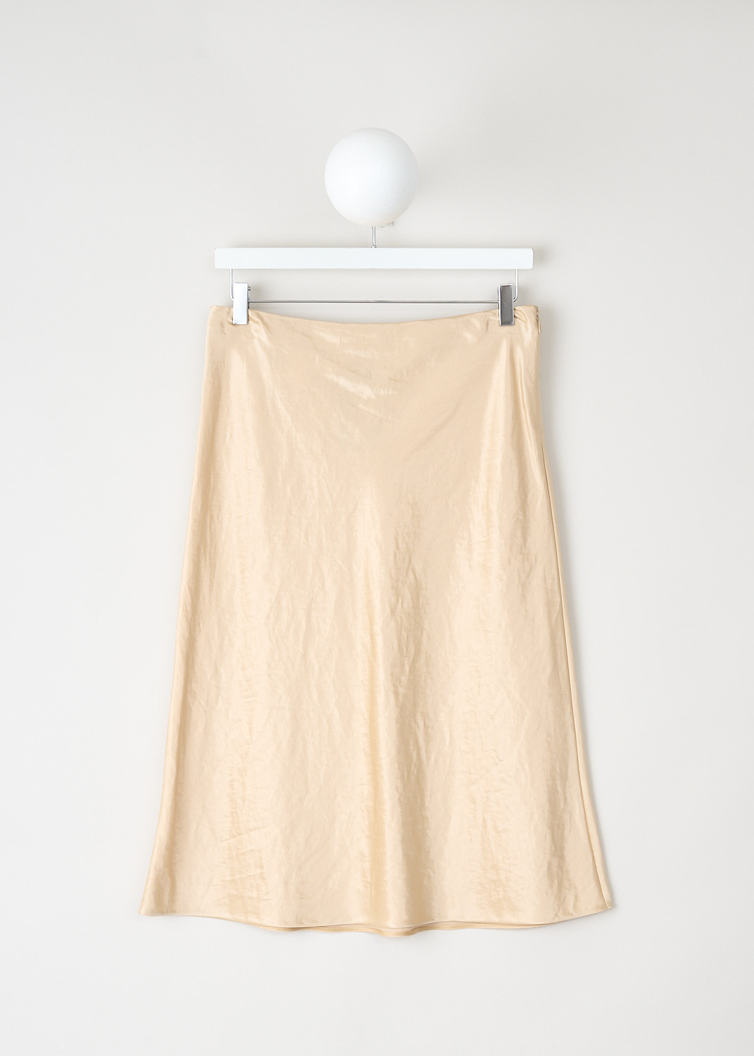 Beige satin midi skirt by luxury brand Prada at Kiki's Stocksale Maastricht